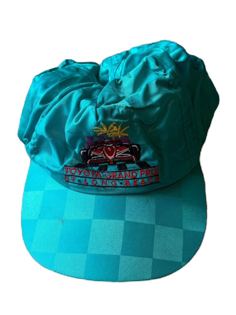 Vintage Toyota Grand Prix of Long Beach Teal Racing Hat Checkered Blue